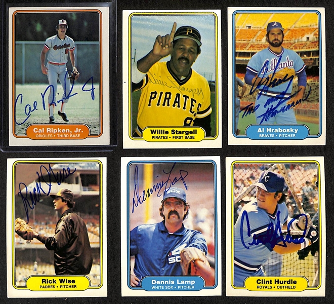 Lot of (87) Signed 1982 Fleer Baseball Cards w. Cal Ripken Jr. Rookie Autograph, Willie Stargell, Al Hrabosky, Rick Wise, and more (JSA Auction Letter)