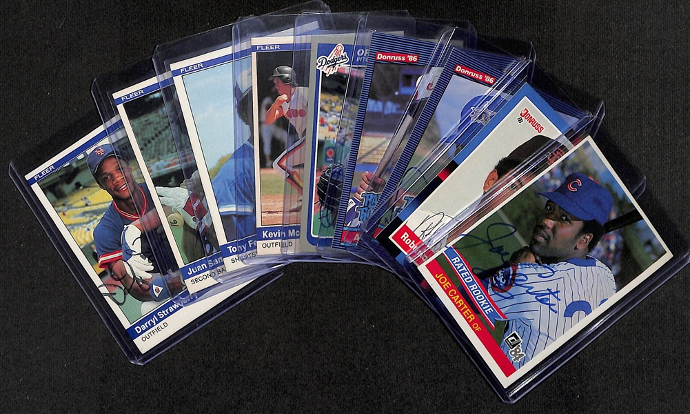 (9) Signed Baseball Rookie Cards w. 1984 Donruss Joe Carter, 1993 Fleer Pro Cards Jorge Posada, 1992 Classic Best Andy Pettitte, 1984 Fleer Juan Samuel, Kevin McReynolds, 1985 Orel Hershiser, 1986...