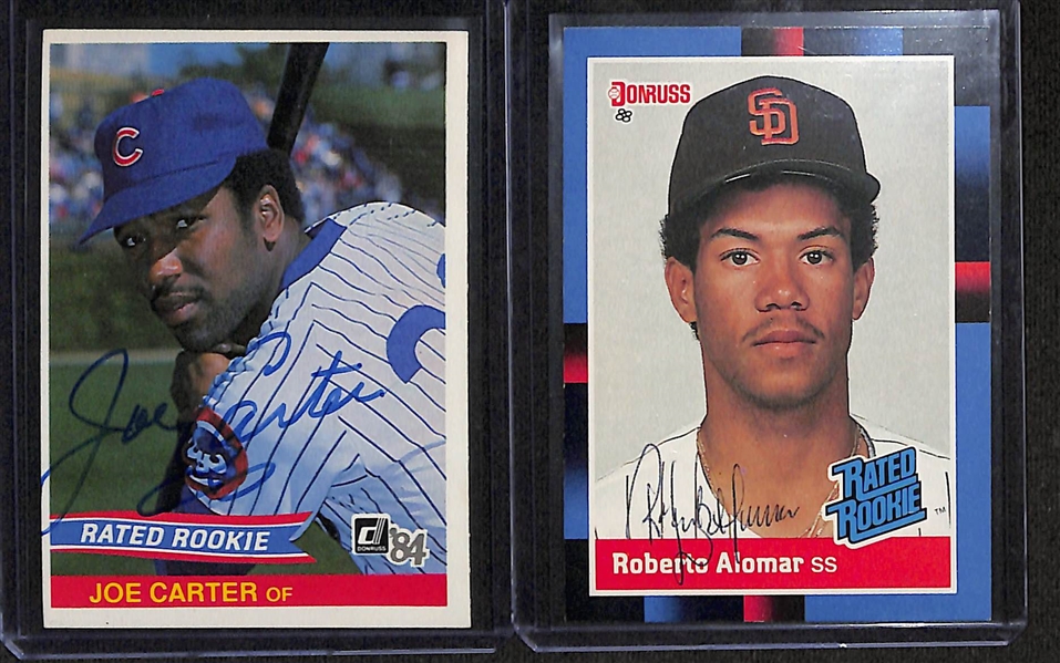 (9) Signed Baseball Rookie Cards w. 1984 Donruss Joe Carter, 1993 Fleer Pro Cards Jorge Posada, 1992 Classic Best Andy Pettitte, 1984 Fleer Juan Samuel, Kevin McReynolds, 1985 Orel Hershiser, 1986...