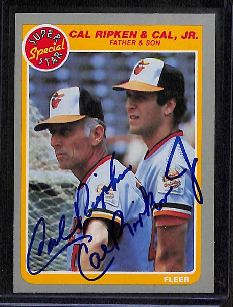 (3) Signed 1985 Fleer Cal Ripken Jr & Sr. (JSA Auction Letter)