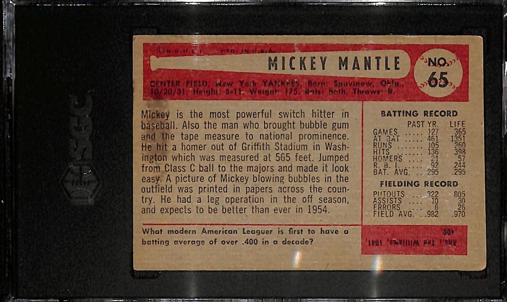 1953 Bowman Mickey Mantle #65 Graded SGC 2.5
