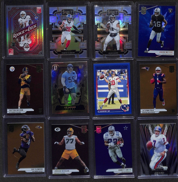 Lot of (250+) Football Cards inc. 2024 Score Patrick Mahomes Showtime (Case Hit), 2024 Elite Ladd McConkey Rookie Blue (#/99), 2024 Gold Standard Ja'Lynn Polk Rookie (#/10), +