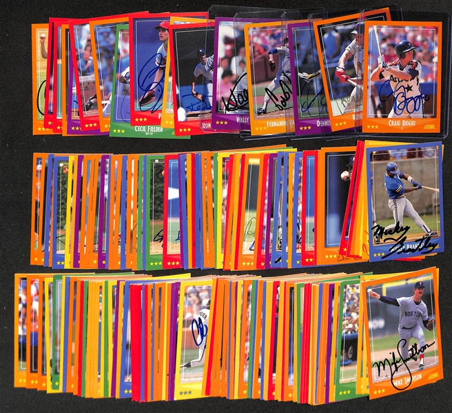 Lot of (100+) Signed 1988 Score Baseball Cards inc. Craig Biggio, Roberto Alomar, Dennis Eckersley, + (JSA Auction Letter)