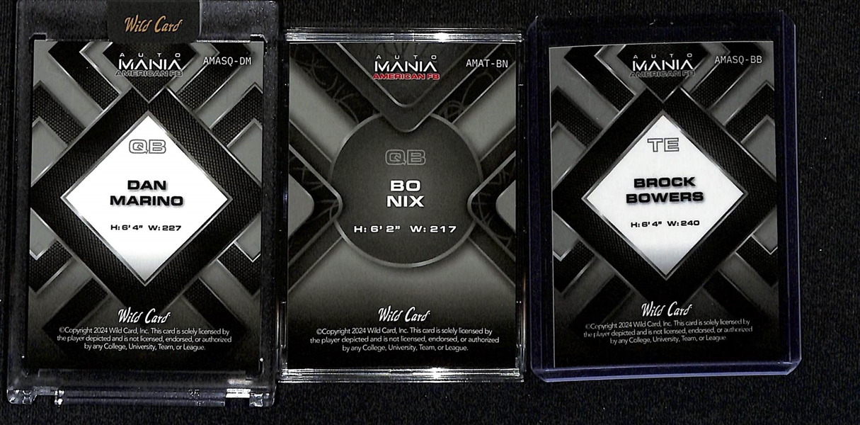 Lot of (14) 2024 Wild Card Auto Mania American Football Cards inc. Bo Nix RC #1/1, Brock Bowers RC #1/1, Dan Marino #1/1