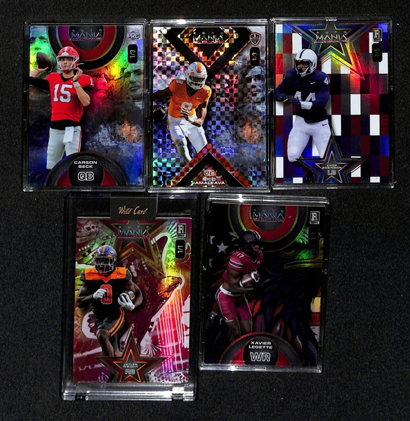 Lot of (14) 2024 Wild Card Auto Mania American Football Cards inc. Bo Nix RC #1/1, Brock Bowers RC #1/1, Dan Marino #1/1