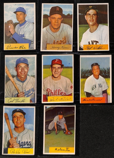 Over (190) 1954 Bowman Baseball Cards w. Campanella (SGC 5), Mathews (SGC 3.5), Roberts (SGC 5.5), Schoendienst (SGC 4.5), Doby (5), Rizzuto, Snider, Ford, Larsen, Hodges, Kell, +