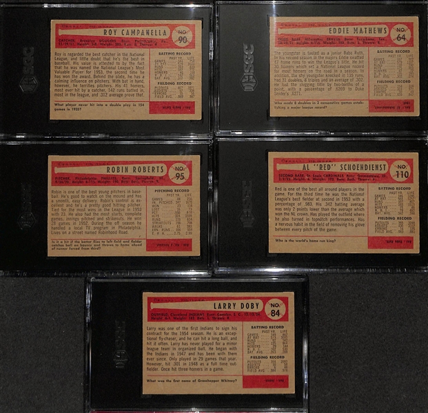 Over (190) 1954 Bowman Baseball Cards w. Campanella (SGC 5), Mathews (SGC 3.5), Roberts (SGC 5.5), Schoendienst (SGC 4.5), Doby (5), Rizzuto, Snider, Ford, Larsen, Hodges, Kell, +