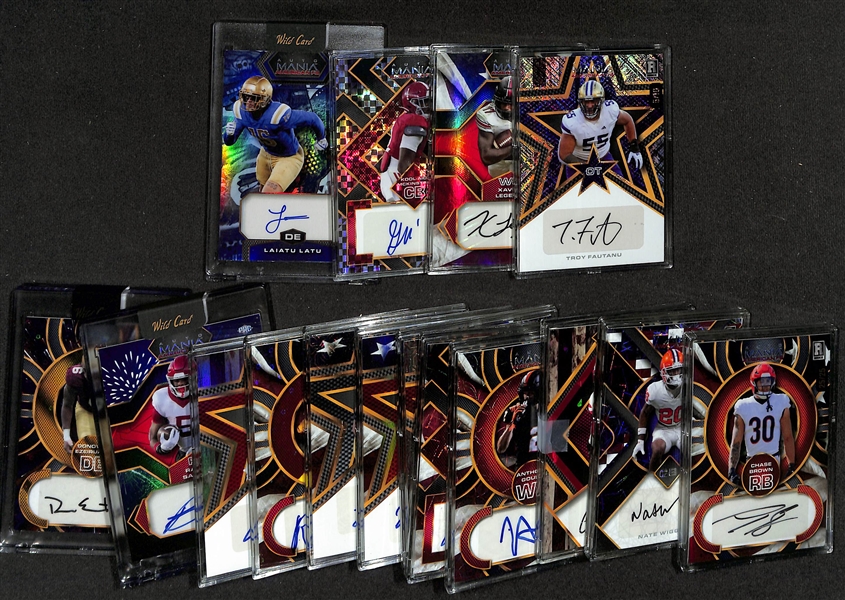 Lot of (16) 2024 Wild Card Auto Mania Numbered Autographed Cards w. Troy Fautanu & Xavier Legette