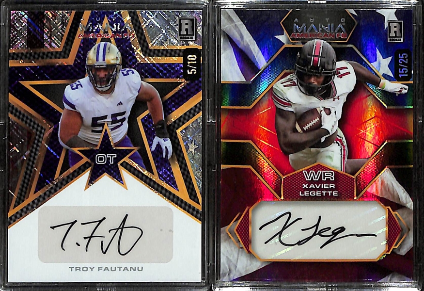 Lot of (16) 2024 Wild Card Auto Mania Numbered Autographed Cards w. Troy Fautanu & Xavier Legette