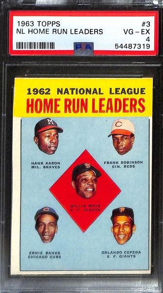Graded Lot (4) w. 1967 NL RBI Leaders (Aaron, Clemente/D. Allen) Graded PSA 8.  Also Inc. 1963 Dodgers Big Three (PSA 4), 1963 NL HR Leaders (PSA 4), 1967 Topps #1 The Champs (SGC 2.5)