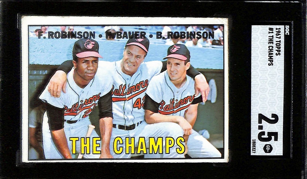 Graded Lot (4) w. 1967 NL RBI Leaders (Aaron, Clemente/D. Allen) Graded PSA 8.  Also Inc. 1963 Dodgers Big Three (PSA 4), 1963 NL HR Leaders (PSA 4), 1967 Topps #1 The Champs (SGC 2.5)