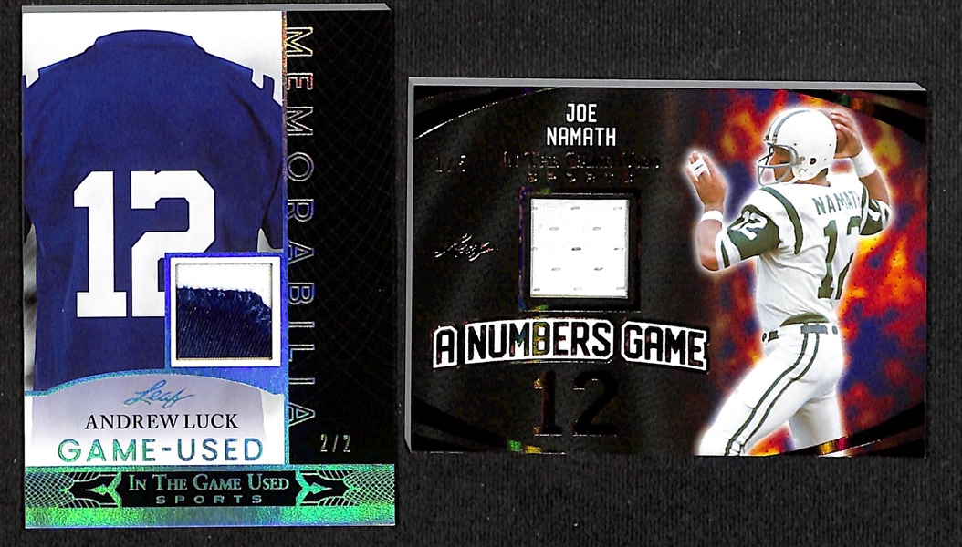 Lot of (5) 2024 Leaf Football Cards Including Joe Namath Decadence Emulsion Autograph #2/5 + more. 