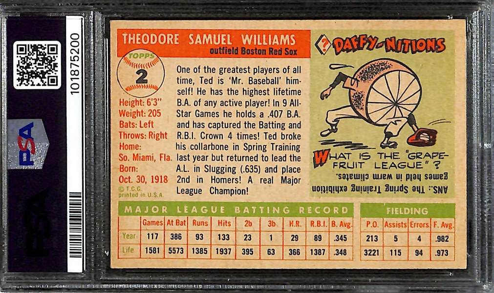 1955 Topps Ted Williams #2 Graded PSA 4