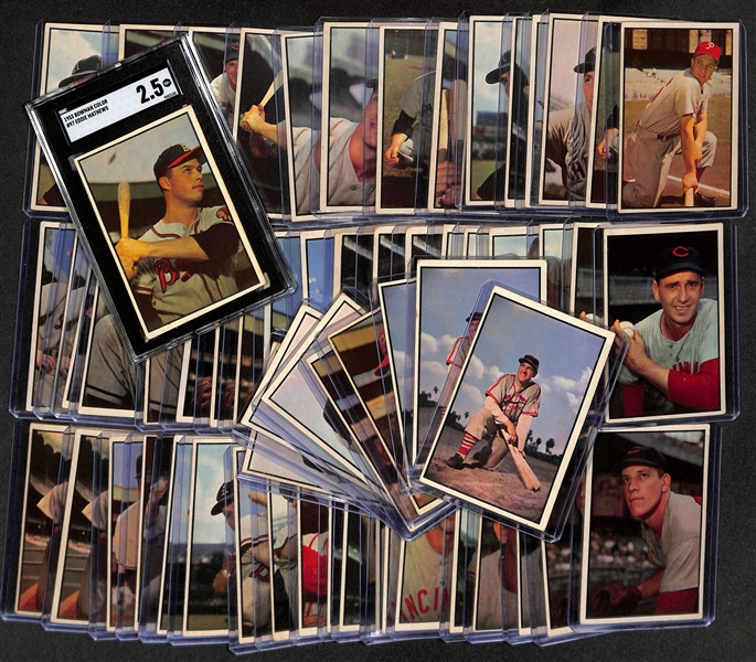 Lot of (60+) Assorted 1953 Bowman Color Cards w. Eddie Mathews #97 SGC 2.5