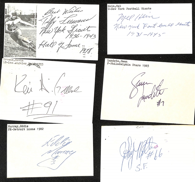 Lot of (100+) Signed Mostly Football Index Cards inc. Tuffy Leemans, Mel Hein, Kevin Greene + (JSA Auction Letter)