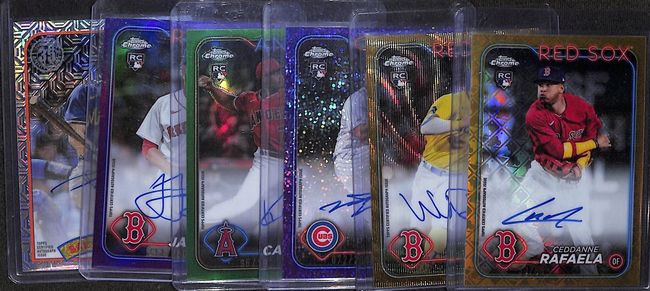 Lot of (6) 2024 Topps Chrome Rookie Autographs inc. Ceddanne Rafaela Gold Logofractor (#/50), Wilyer Abreu Gold Wave (#/50), +