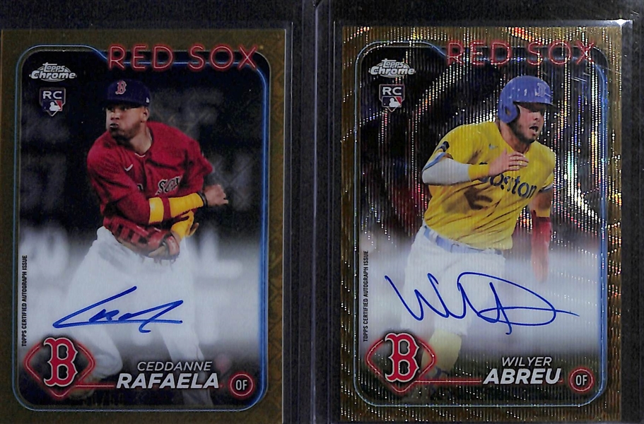 Lot of (6) 2024 Topps Chrome Rookie Autographs inc. Ceddanne Rafaela Gold Logofractor (#/50), Wilyer Abreu Gold Wave (#/50), +