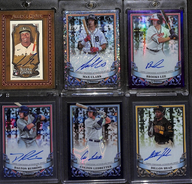 Lot of (18) Baseball Rookie Autograph Cards inc. Lawrence Butler, Max Clark (#/99), Brooks Lee (#/120), Dalton Rushing, Colton Ledbetter (#/10), +