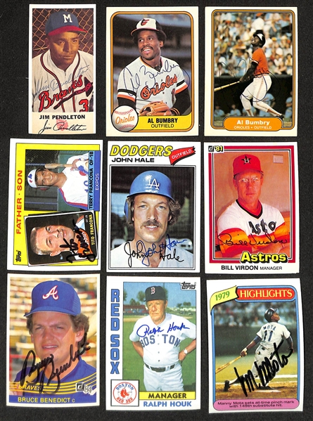 300+ Signed Baseball Cards w. (5) Fernando Valenzuela, Bobby Thomson, Red Schoendienst, Tim McCarver, Sandy Alomar, Tommy John, Carlos Delgado, Jason Giambi, Del Crandell, Sam Chapman,  (2) Shawon...
