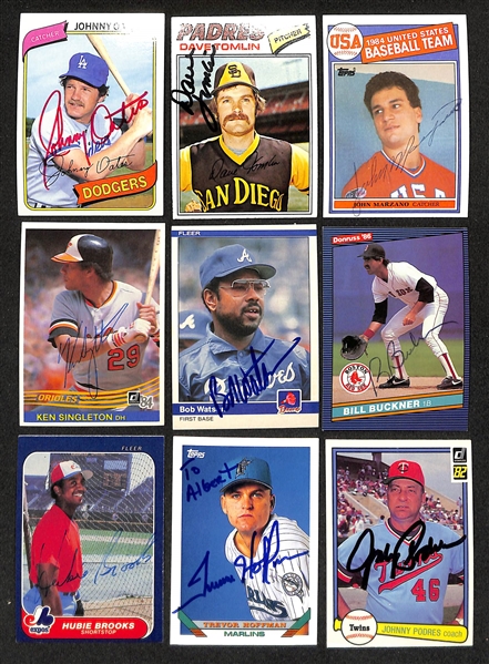 300+ Signed Baseball Cards w. (5) Fernando Valenzuela, Bobby Thomson, Red Schoendienst, Tim McCarver, Sandy Alomar, Tommy John, Carlos Delgado, Jason Giambi, Del Crandell, Sam Chapman,  (2) Shawon...