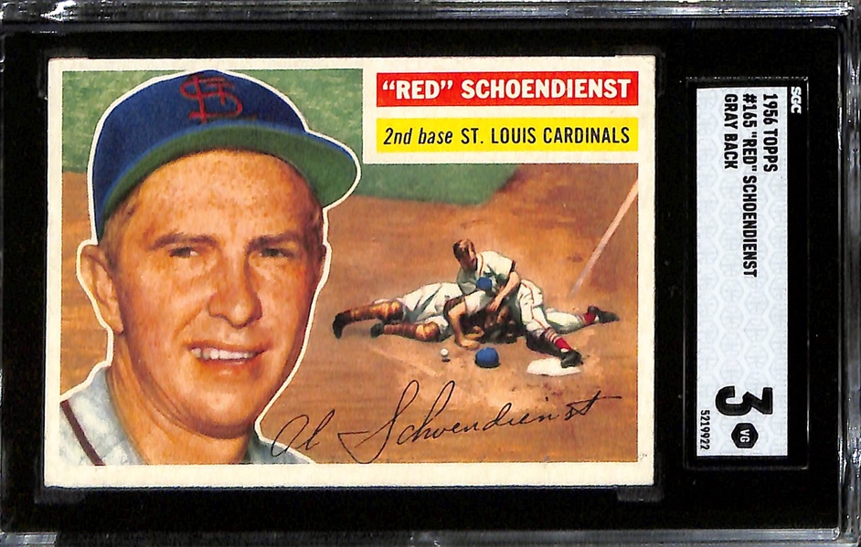(4) SGC Graded 1956 Topps Cards (Ernie Banks SGC 2.5, Carl Erskine SGC 5, Red Schoendienst SGC 3, Phil Rizzuto SGC 1)