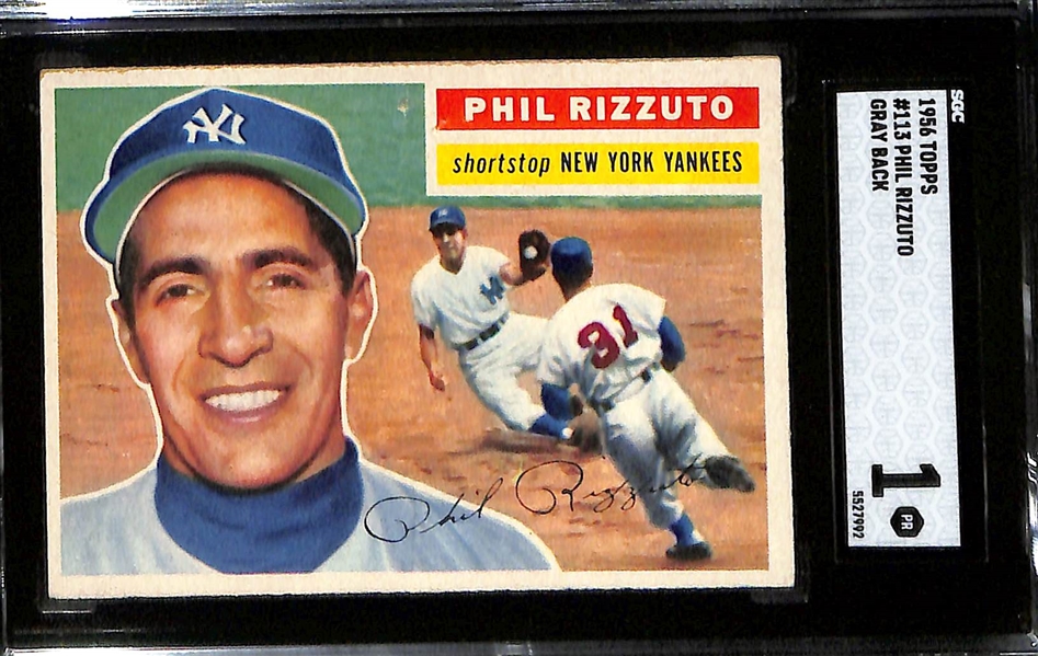 (4) SGC Graded 1956 Topps Cards (Ernie Banks SGC 2.5, Carl Erskine SGC 5, Red Schoendienst SGC 3, Phil Rizzuto SGC 1)
