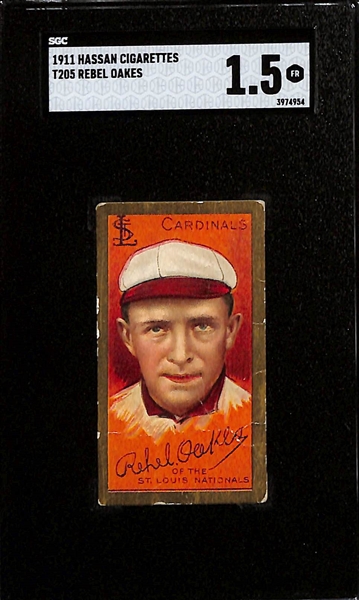 1911 T205 Lot of (3) Cards - Rebel Oakes (Hassan Cigarettes, SGC 1.5), Charles Hemphill (Piedmont, SGC 3), Tony Smith (Polar Bear, SGC 1)