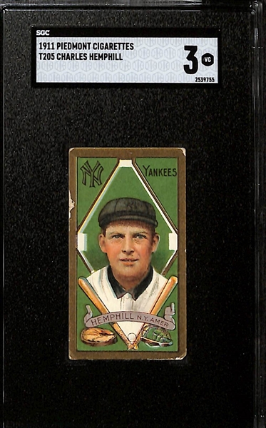 1911 T205 Lot of (3) Cards - Rebel Oakes (Hassan Cigarettes, SGC 1.5), Charles Hemphill (Piedmont, SGC 3), Tony Smith (Polar Bear, SGC 1)