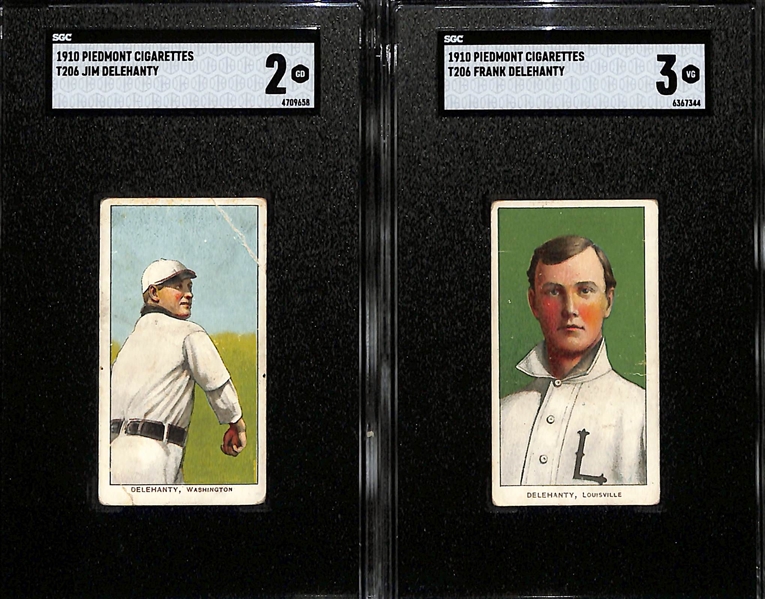 1910 T206 Lot of (2) Piedmont Cards - Jim Delehanty (SGC 2) & Frank Delehanty (SGC 3)