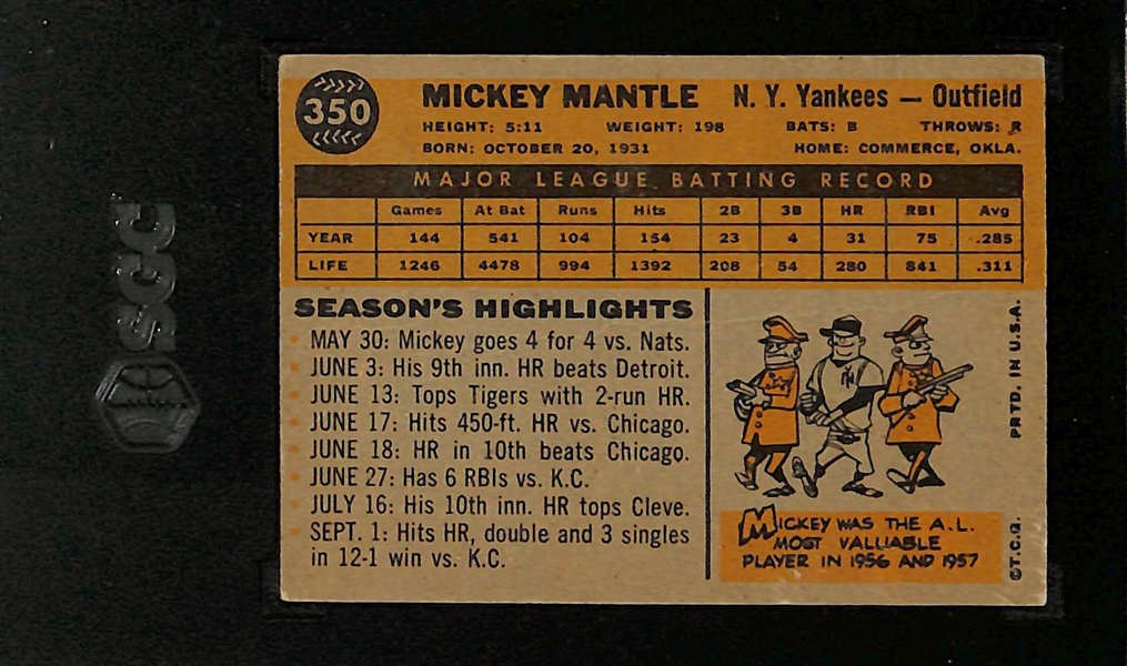 1960 Topps Mickey Mantle #350 Graded SGC 2