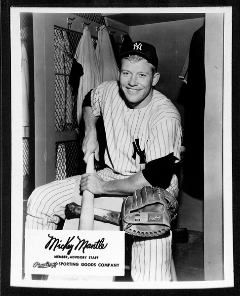 1950s Original Mickey Mantle Rawlings Advisory Staff 8x10 Print - Adhered to Backer Board