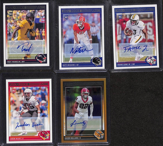 Lot of (13) 2024 Football Rookie Autographs inc. Elite Xavier Legette Pen Pals Purple Ink, Score Cooper DeJean, Elite Jordan Travis Pen Pals Blue Ink, +