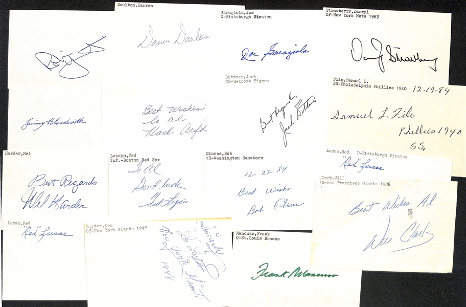 Lot of (100+) Signed Mostly Baseball Index Cards inc. Robin Yount, Darren Daulton, Joe Garagiola, + (JSA Auction Letter) 