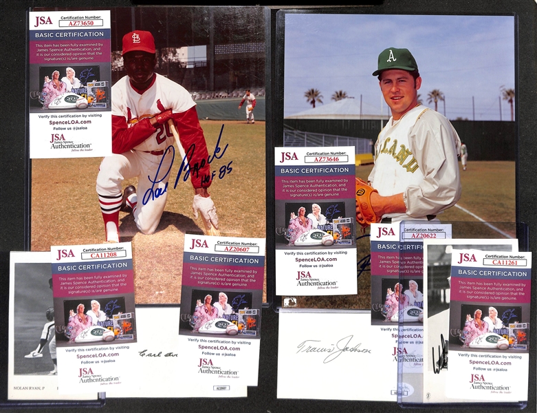 Lot of (6) HOFers Signed Baseball Memorabilia w. Lou Brock & Catfish Hunter all with JSA COA