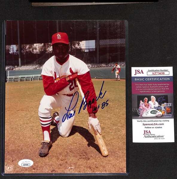 Lot of (6) HOFers Signed Baseball Memorabilia w. Lou Brock & Catfish Hunter all with JSA COA