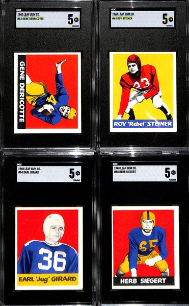 1948 Leaf Football High # SP Lot - Gene Derricotte #62 (SGC 5), Rebel Steiner #63 (SGC 5), Jug Girard #84 (SGC 5),Herb Siegert (SGC 5)