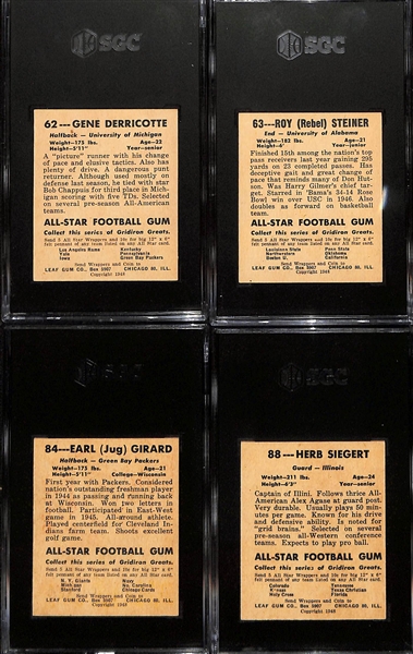 1948 Leaf Football High # SP Lot - Gene Derricotte #62 (SGC 5), Rebel Steiner #63 (SGC 5), Jug Girard #84 (SGC 5),Herb Siegert (SGC 5)