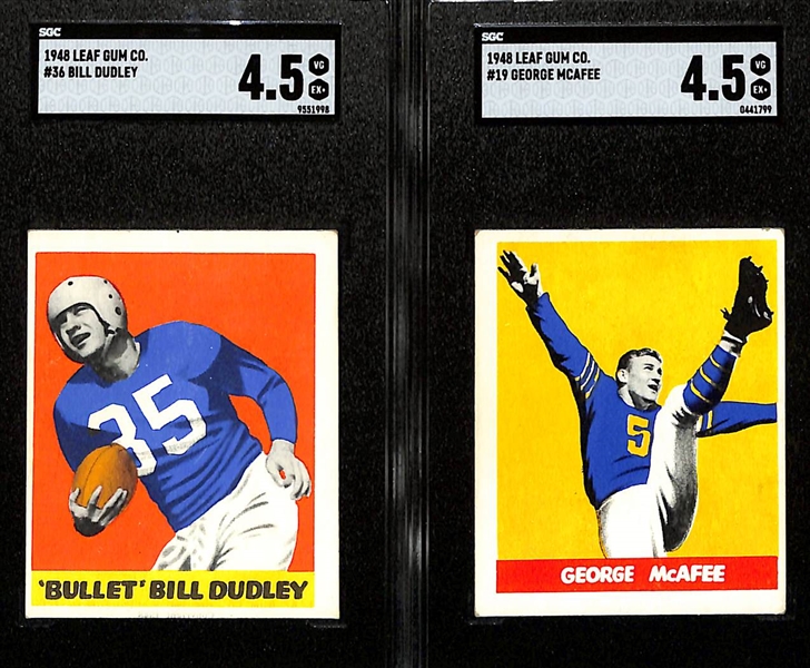 1948 Leaf Football HOF Rookie Lot - George McAfee #19 (SGC 4.5) and Bullet Bill Dudley #36 (SGC 4.5)