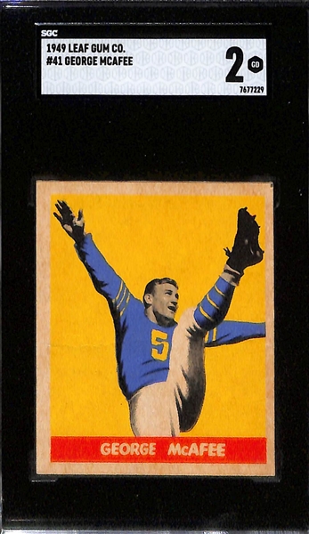4-Card 1948-1949 Leaf Lot - Inc. (3) 1948 Leaf Cards Bullet Bill Dudley HOF Rookie #36 (SGC 2.5), Al DiMarco Rookie #98 (SGC Authentic), Johnny Clement #47 (SGC Authentic); and 1949 George McAfee...