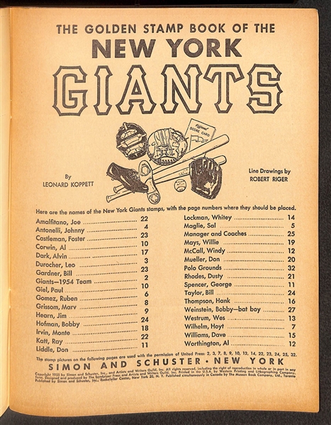 1955 New York Giants Golden Stamp Book w. Willie Mays - All Stamps Intact