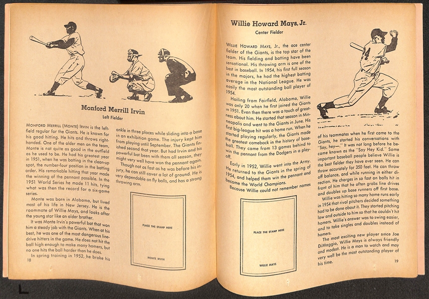 1955 New York Giants Golden Stamp Book w. Willie Mays - All Stamps Intact