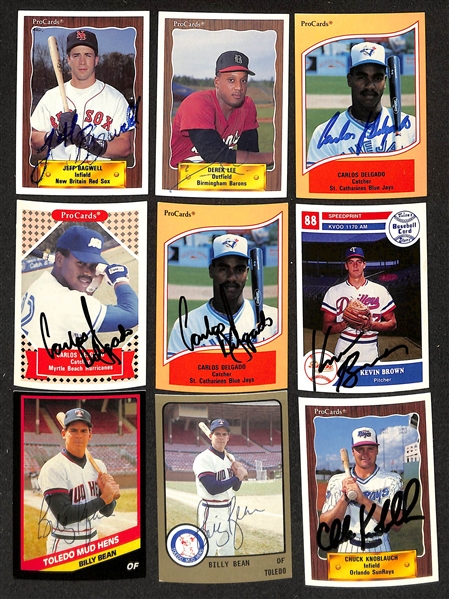 400+ Signed Minor League Baseball Cards Inc. Jeff Bagwell, Derek Lee, (3) Carlos Delgado, Kevin Brown, (2) Billy Bean, Chuck Knoblauch, Pat Mahomes, (2) John Wetteland, + (JSA Auction Letter)