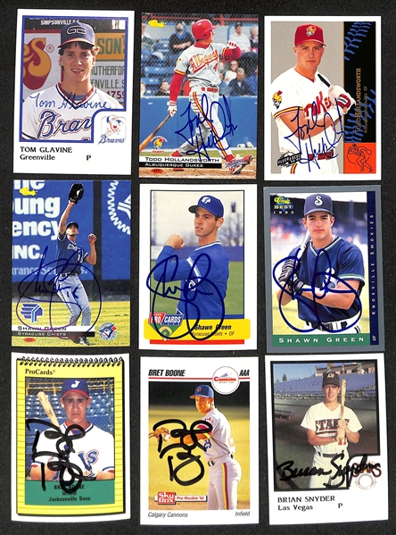 430+ Signed Minor League Baseball Cards Inc. Tom Glavine, (2) Todd Hollandsworth, (3) Shawn Green, (2) Bret Boone, Brian Snyder , + (JSA Auction Letter)
