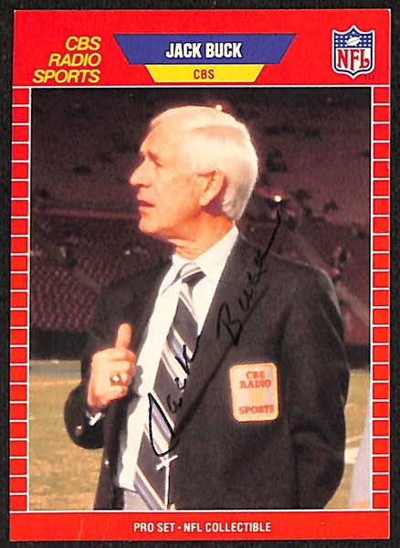 Lot of (7) Signed Football Cards w. Jack Buck (Rare), (3) Chuck Bednarik, (2) George Connor, John Henry Johnson (JSA Auction Letter)