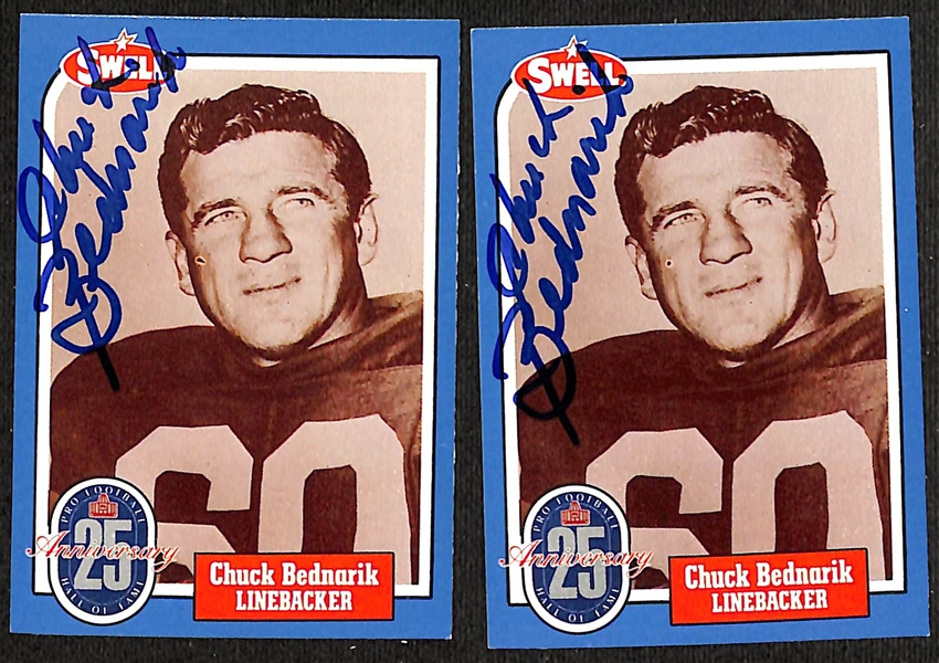 Lot of (7) Signed Football Cards w. Jack Buck (Rare), (3) Chuck Bednarik, (2) George Connor, John Henry Johnson (JSA Auction Letter)