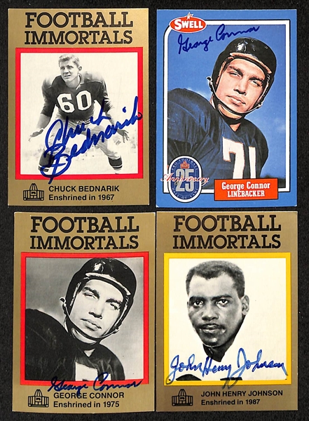 Lot of (7) Signed Football Cards w. Jack Buck (Rare), (3) Chuck Bednarik, (2) George Connor, John Henry Johnson (JSA Auction Letter)