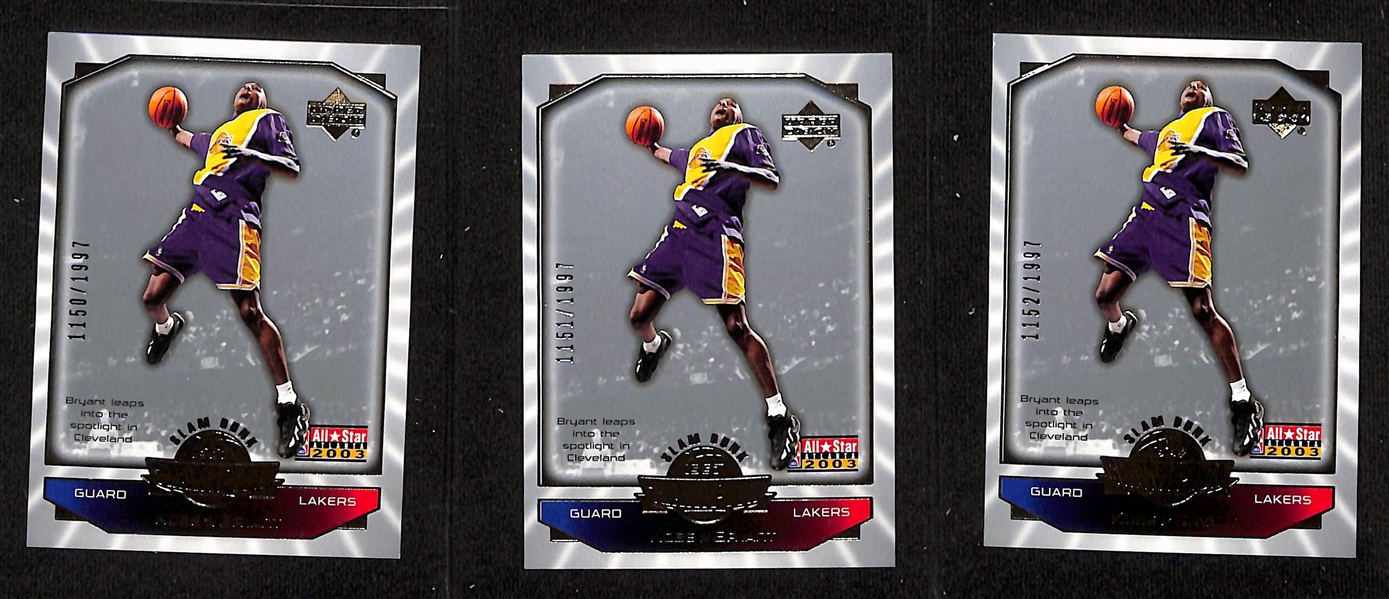(3) Rare 2003 UD All Star Game Kobe Bryant Slam Dunk Champion Promo Cards - Each Serial Numbered to /1999