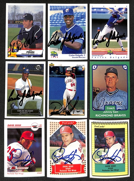 500+ Signed Minor League Baseball Cards w. Jorge Posada, (3) Carlos Delgado, Derek Lee, Johnny Sain, David Segui, + (JSA Auction Letter)