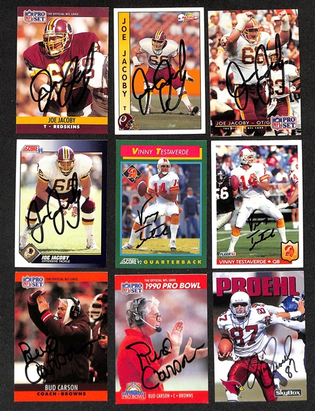 450+ Signed Football Cards w. Dan Fouts, Anthony Munoz, Dwight Clark, (4) Tim Brown, Harry Carson, Randy Cross, (4) Joe Jacoby, + (JSA Auction Letter)