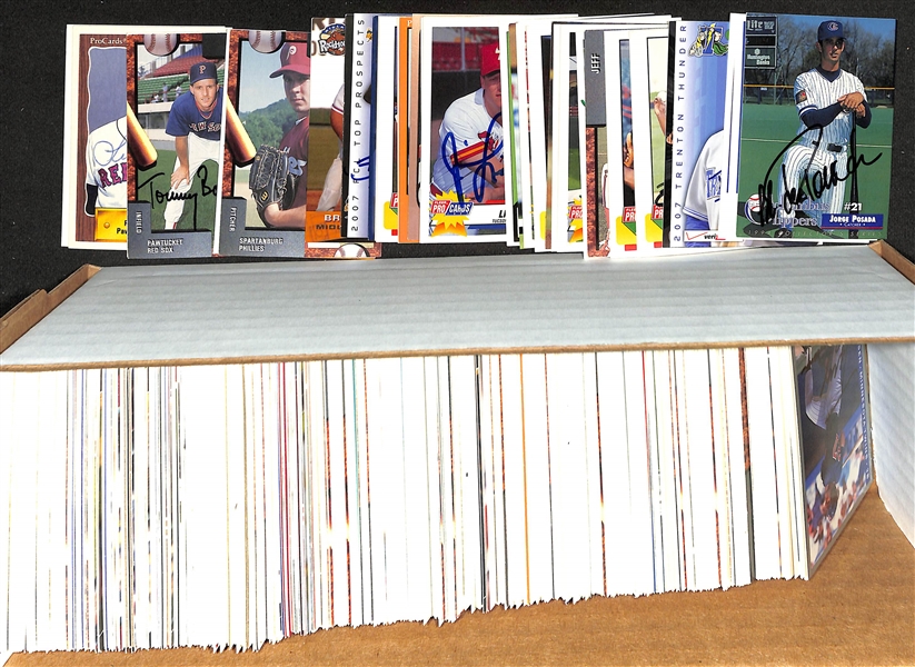 450+ Signed Minor League Baseball Cards w. Jorge Posada, Rafael Palmeiro, Mike Greenwell, (2) Brett Gardner, (2) Edgar Renteria, (5) Jeff Schmidt, (3) Phil Nevin,(3)  Jim Lindeman, + (JSA Auction...